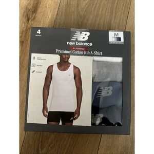 NEW BALANCE Men's Cotton Rib A Shirt Tank Top 4 Pack White Blue  Gray Medium